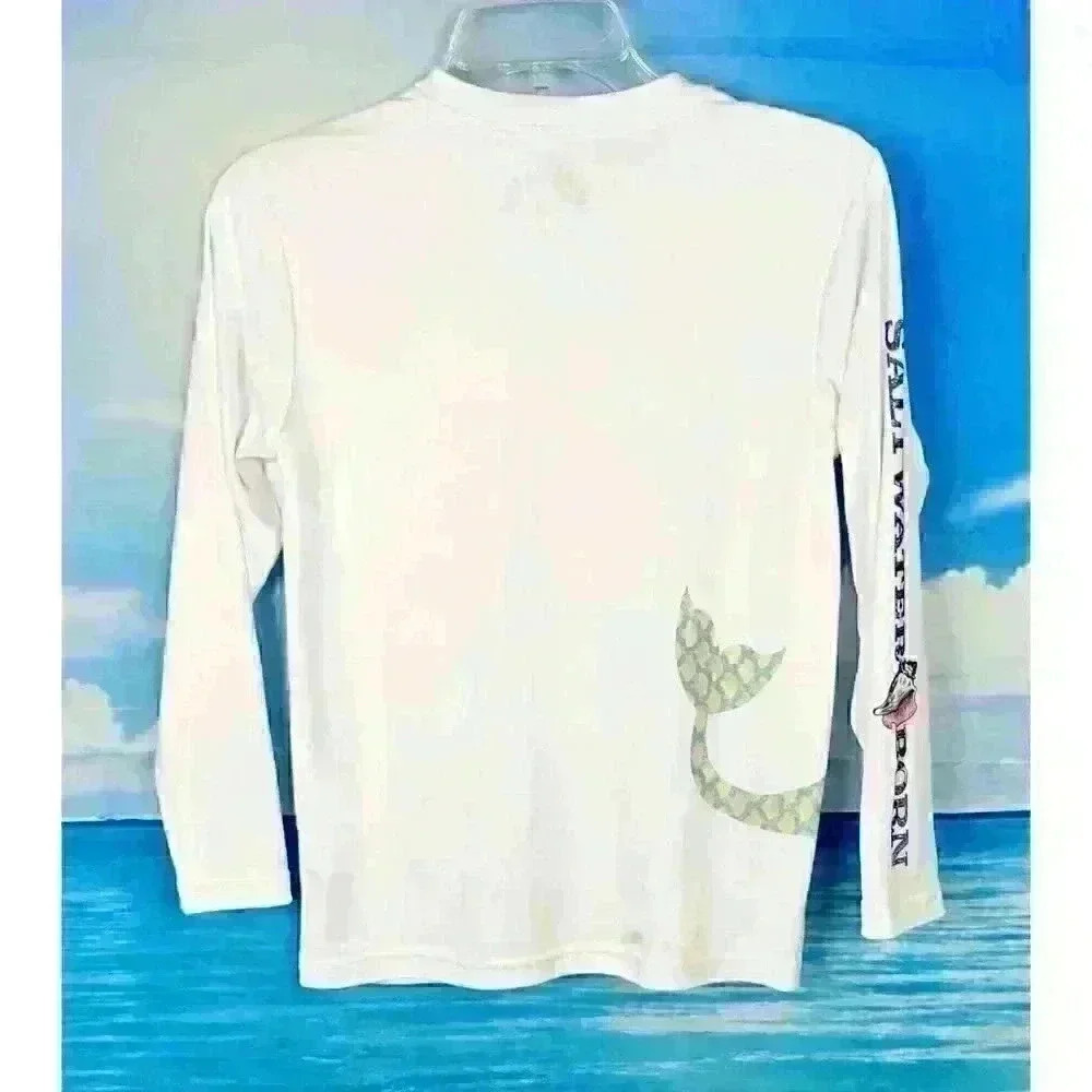 SALTWATER Girls WHITE Swimshirt MERMAID Graphic LOGO Lightweight Stretch size M - Picture 3 of 4